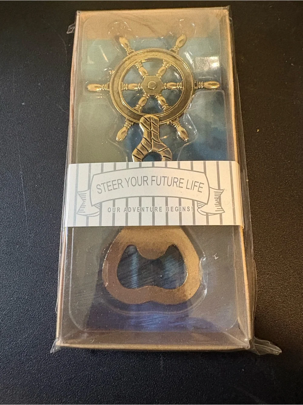 Nautical Ship Wheel Bottle Opener - Gold Tone